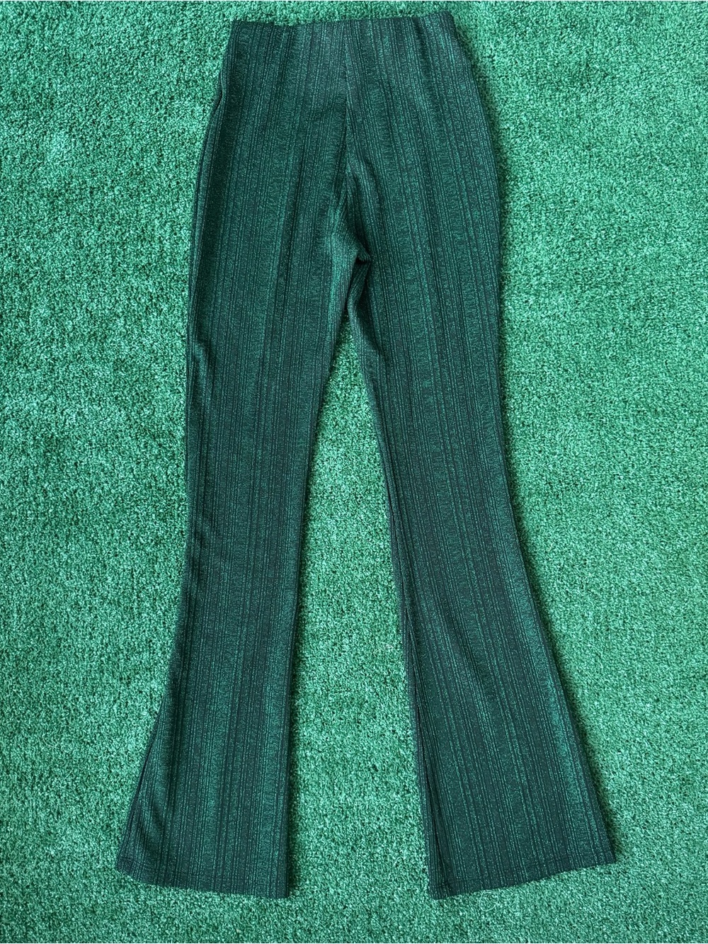 NWT Dark Green Metallic Lurex Ripped Flare Pants & Tube Top Matching Set XS - Picture 4 of 7
